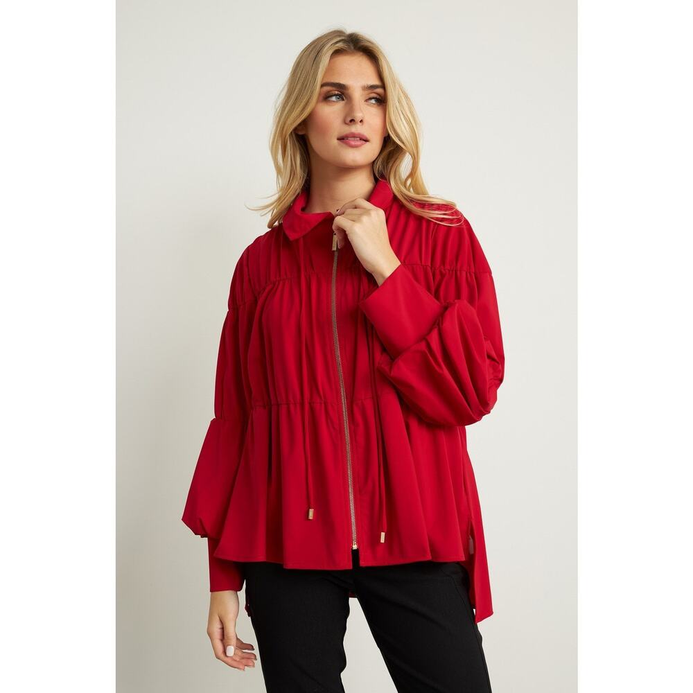 IC By Connie K Size small Red Shirring Sleeve Blouson Jacket Pockets Zip Front